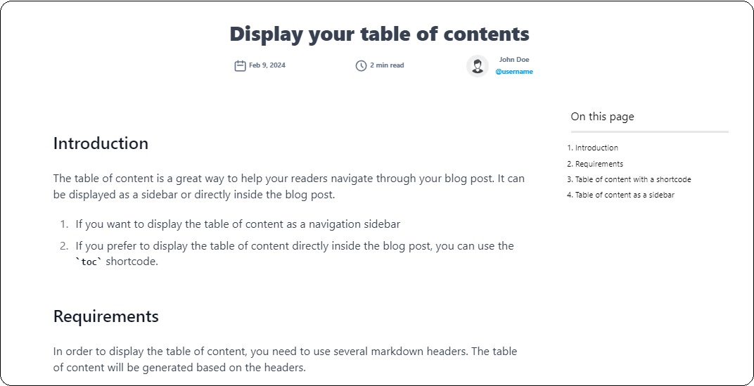 Illustration of the table of content as a sidebar